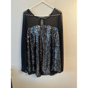 Torrid Mesh Gray Sequin Top Long Sleeve Blouse Womens Size 3X Black Holiday 22
